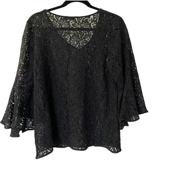 Rose & Olive Black Lace Blouse V-neck 3/4 Bell sleeve‎ Whimsigoth Vampy Size 1X - Picture 3 of 6